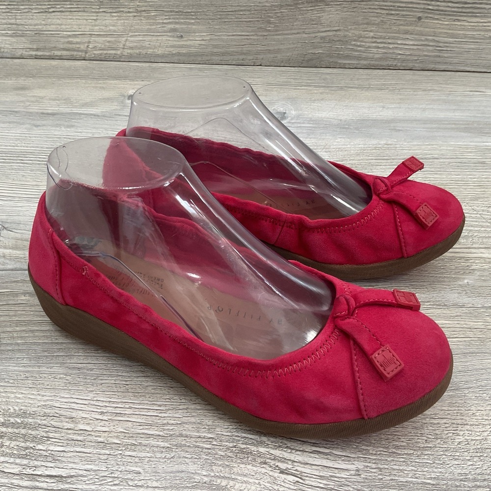 FitFlop FF2 Ballet Flats Pink Suede Bow Slip On Womens Comfort Shoes Size 6.5